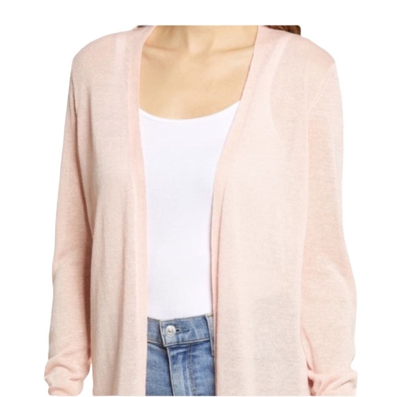 Halogen Long Open Front Cardigan Linen Pink Small - Picture 1 of 9